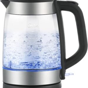 Midea Glass Electric Kettle 1.7 Liters, 3000W Fast Boil, BPA Free | Blue LED indicator, auto shut-off, boil-dry protection, cordless 360° base, removable...