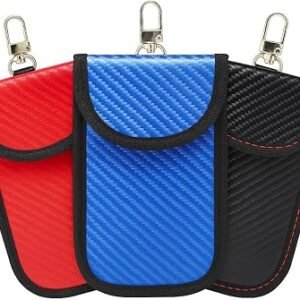 3 Pack Faraday Pouch For Car Keys,Red、Black、Blue | M | Anti-Theft RFID Key Fob Protection Bag for Car Security