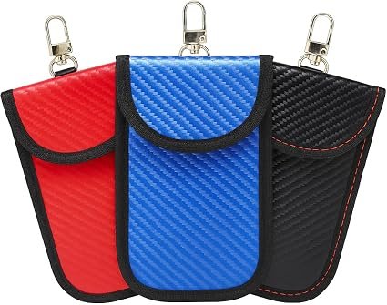 3 Pack Faraday Pouch For Car Keys,Red、Black、Blue | M | Anti-Theft RFID Key Fob Protection Bag for Car Security