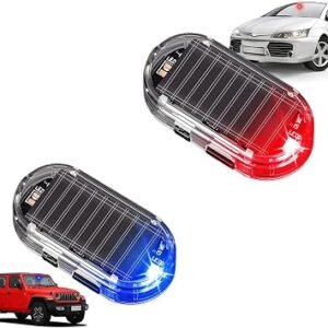 2 Pieces Car Solar Power Simulated Dummys Alarm Lights, Solar Powered Anti Theft Car Light, Solars Powered Cars Alarm Light with Red Blue Flashing Lights, Automotive LED Warning Lamp, for Cars