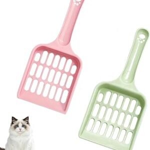 2 PCS Cat Litter Scoop, Cat Poop Scoop, Litter Tray Scoop, Poop Scoop Cat Litter, for Easy Litter Box Cleaning, Suitable for Cat Owners(Green/Pink)