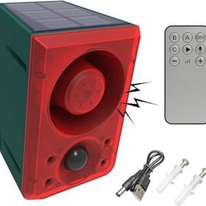 KEEDA Solar Sound & Strobe Light Alarm Motion Detector, 20 Second Recording & Gunshot & Dog Barking Sound, Siren Alert Security Warning System for Farm, Barn, Garden (1)