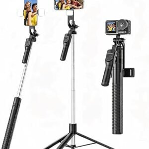 K&F CONCEPT 156cm/61" Auto-Pop Open Selfie Stick Tripod for Phone | 2in1 Phone Clamp, 1/4'' Screw, Phone Bluetooth, Ball Head, Compatible for GoPro Hero 13 DJI Osmo Pocket 3/4 Insta360 X5, MS34