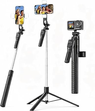 K&F CONCEPT 156cm/61" Auto-Pop Open Selfie Stick Tripod for Phone | 2in1 Phone Clamp, 1/4'' Screw, Phone Bluetooth, Ball Head, Compatible for GoPro Hero 13 DJI Osmo Pocket 3/4 Insta360 X5, MS34