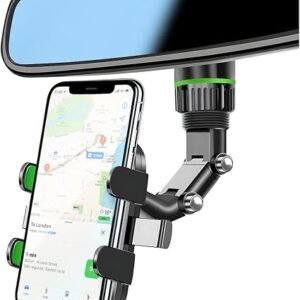 CGEAMDY Rearview Mirror Phone Holder, 360? Rotatable and Retractable Car Phone Mount, Multifunctional Rear View Mirror Holder for All Cars, Adjustable Cell Phone Holder for All Smartphones (Green)