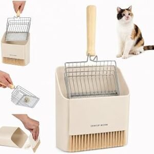 Cat Litter Scoop Set, Stainless Steel Scoop with Holder, Dustpan & Broom