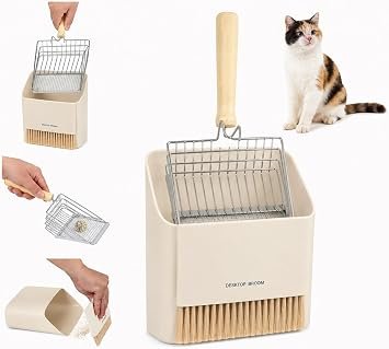 Cat Litter Scoop Set, Stainless Steel Scoop with Holder, Dustpan & Broom