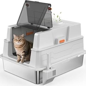 MIXJOY XXXL Stainless Steel Cat Litter Tray, Cat Litter Box, 71x51x43cm