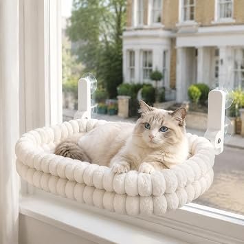 Cat Window Bed, Foldable Cat Window Perch with Reversible Washable Bed