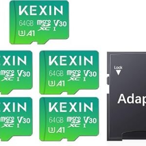KEXIN 5 Pack Micro SD Card 64GB MicroSDXC with SD Adapter, A1, U3, V30, C10 Micro SD Memory Card TF Card 4K Full HD Video Recording Green