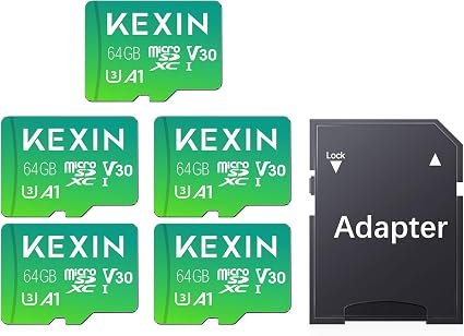 KEXIN 5 Pack Micro SD Card 64GB MicroSDXC with SD Adapter, A1, U3, V30, C10 Micro SD Memory Card TF Card 4K Full HD Video Recording Green