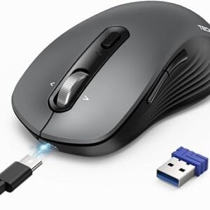 TECKNET Bluetooth Mouse, 4800DPI Silent Wireless Mouse Rechargeable, Grey