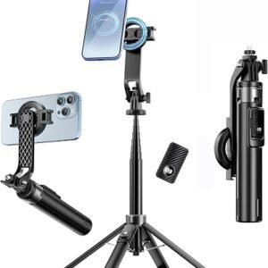 K&F CONCEPT 180cm/71 inch Magnetic Tripod Lightweight Selfie Stick - Black | Portable Extendable Phone Tripod with Bluetooth Remote, Aluminium Tripod for iPhone 18 17 16 15 14 13 12 Pro/Pro Max - MS18