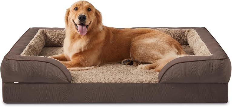JOEJOY Extra Large Dog Bed - Washable Orthopedic Dog Beds, Waterproof Removable Cover, Anti-Slip Bottom, Anti-Anxiety Pet Bed, Machine Washable, 107x81x17 cm, Dark brown
