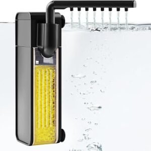 3W Internal Aquarium Filter, Submersible Fish Tank Filter with 250 LPH Water Pump for Up to 35 Litres Small Fish Tanks, Quiet Filter with Rainwater Aerator System