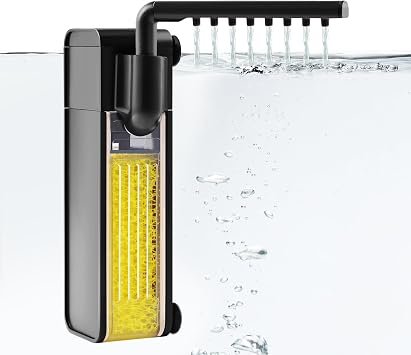 3W Internal Aquarium Filter, Submersible Fish Tank Filter with 250 LPH Water Pump for Up to 35 Litres Small Fish Tanks, Quiet Filter with Rainwater Aerator System