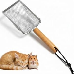 Metal Cat Litter Scoop with Wooden Handle, 2.5 mm Fine Mesh Sifter
