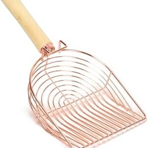 Nobleza Metal Cat Litter Scoop Non Stick Litter Scooper Fast Sifter with Wooden Handle Deep Shovel Pet Easy Cleaning Tool, Suitable for Clumping Litter, Rose Gold Color.