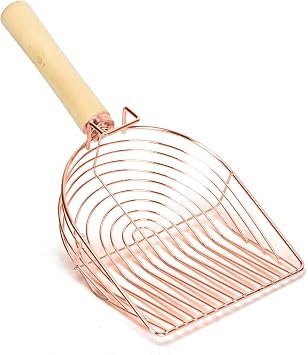 Nobleza Metal Cat Litter Scoop Non Stick Litter Scooper Fast Sifter with Wooden Handle Deep Shovel Pet Easy Cleaning Tool, Suitable for Clumping Litter, Rose Gold Color.