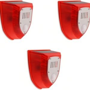 Lancoon 3 Pack Solar Security Alarm Lights Motion Sensor Gunshot Sounds & Barking Sound 129dB Loud IP65 Waterproof Light Strobe Light Warning Lamp for Outdoor