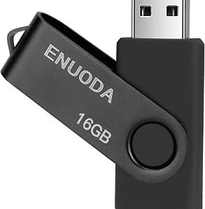 ENUODA 16GB USB Stick 1 Pack Memory Stick USB 2.0 Flash Drives Swivel Design Pen Drive for Data Storage Thumb Drive with LED Light (Black)