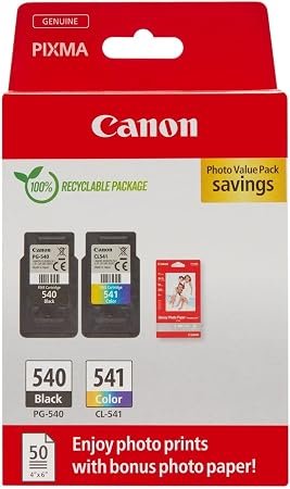Canon PG-540 + CL-541 FINE Genuine Ink Cartridges + Photo Paper