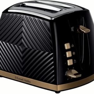 Russell Hobbs Groove 2 Slice Toaster, Extra Wide Slots, 850W, Black, 26390