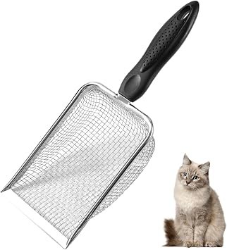 Cat Litter Scoop,Stainless Steel Cat Litter Cleaner Corner Shovel,Durable Kitty Litter Scoop Easy to Scoop,Ergonomic Cat Litter Shovel for All Cat Litter,Metal Garbage Shovel