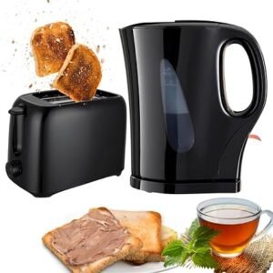 Trendi? Electric Kettle & 2 Slice Bread Toaster Kitchen Combo Set | 2200W 1.7L Cordless Jug Kettle Boil Dry Protection & Auto Shut Off | 650W 6 Level with Browning Control & Crumb Tray (Black)