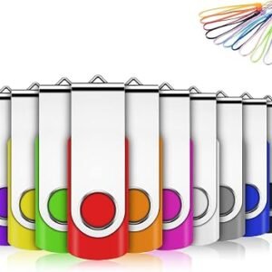 EASTBULL Memory Stick 512MB USB 10Pack, USB 2.0 Thumb Flash Drives Swivel Design Pen Memory Stick Fold Storage (10 Mixed Color With Lanyard)