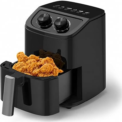 Small Air Fryer 2.3L for 1-2 People, Dual Dial Controls, Black