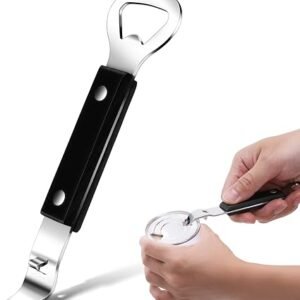 Manual Can Opener and Can Punch Opener, Stainless Steel Opener for Beers Cans Beverages, Small Bottle Opener Can Tapper for Camping and Traveling (Black)