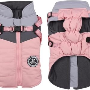 Poseca Dog Coat with Built-in Harness | 3-in-1 Waterproof Winter Jacket & Raincoat | Reflective Warm Puppy Clothes for Small Medium Dogs | Outdoor Walking (Pink, M)