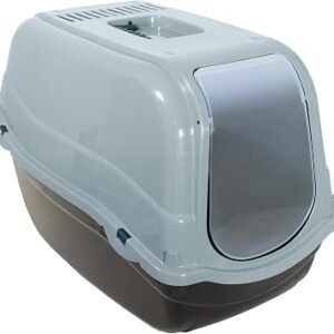 Rosewood Eco Line Plastic Cat Litter Tray with Hood, Covered Cat Toilet, Charcoal Filter for Odour Control, Easy Clean - Ice Blue/Black