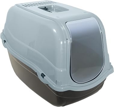 Rosewood Eco Line Plastic Cat Litter Tray with Hood, Covered Cat Toilet, Charcoal Filter for Odour Control, Easy Clean - Ice Blue/Black