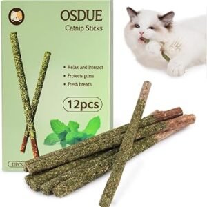 OSDUE Catnip Sticks and Teething Toys for Cats - 12PCS Natural Wood Chew Toy for Teeth Cleaning, Grinding - Cat Kitten Kitty Play and Relax