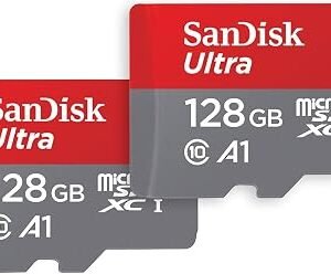 SanDisk 128GB Ultra microSDXC card + SD adapter up to 140 MB/s with A1 App Performance UHS-I Class 10 U1 - Twin Pack
