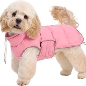 Kuoser Small Dog Winter Coat, Thermal Waterproof Pet Warm Puffer Jacket, S | Small Dog Adjustable Waterproof Coat with Warm Padding Harness Hole, High...