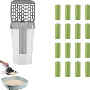 17Pcs Cat Litter Scoop & Bin Set, Poop Scooper with Built-in Waste Bin