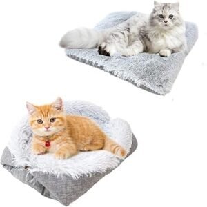 Self-Warming Cat and Dog Mat - Fluffy Plush Bed Nest with Foldable Heating Cushion, Gray (61x51cm)