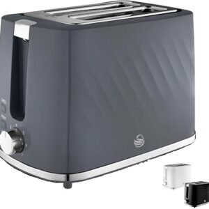 Swan ST14071GRY Windsor 2 Slice Toaster with 7 Browning Levels, Defrost/Reheat/Cancel Functions, Self-Centring Functions and Removable Crumb Tray, 900W, Grey