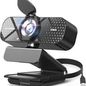 TRAUSI 1080P HD Webcam with Microphone, Noise Cancellation, Privacy Cover, Wide-Angle Lens, Auto Light Correction, Plug & Play USB Webcam for Laptop, Desktop, PC, Mac, Zoom, Skype, Streaming