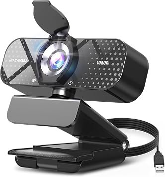TRAUSI 1080P HD Webcam with Microphone, Noise Cancellation, Privacy Cover, Wide-Angle Lens, Auto Light Correction, Plug & Play USB Webcam for Laptop, Desktop, PC, Mac, Zoom, Skype, Streaming