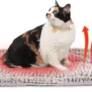 MORA PETS Self Heating Cat Bed 70x47cm, Plush Heated Pet Mat Light Grey