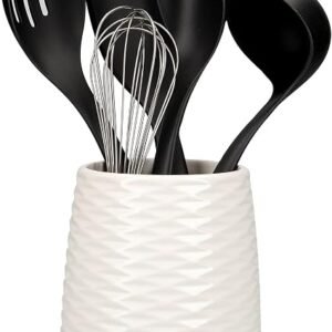 KitchenAid 6 Piece Utensil Set and Holder, Non-Stick and Dishwasher Safe Kitchen Utensil Set, Cooking Tools with Storage Crock