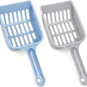 2 Cat Litter Scoops Durable Plastic Litter Tray Scoop Blue Grey