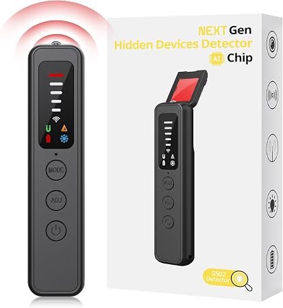 AI 7-in-1 Hidden Camera Detectors, RF Scanner with 6 Detection Modes | Anti-Spy Detector, GPS Tracker & Bug Detector for Hotels, Dressing Rooms, Bathrooms, Cars & Travel Security (Black)
