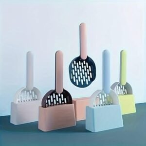 Durable Litter Scoop for Cat Litter Box, with Holder, Efficient Scooper-Light White + Gray