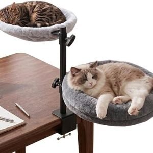 Odoland Dual Cat Bed for Desk, 360? Rotatable Adjustable Cat Bed for 2 Cats