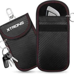 XTRONS 2 Pack Faraday Small FOB Protection Pouches w Metal Clip for Car Key | Black Anti-Theft RFID Signal Blocking Remote Keyless Entry Key Bag for Car...